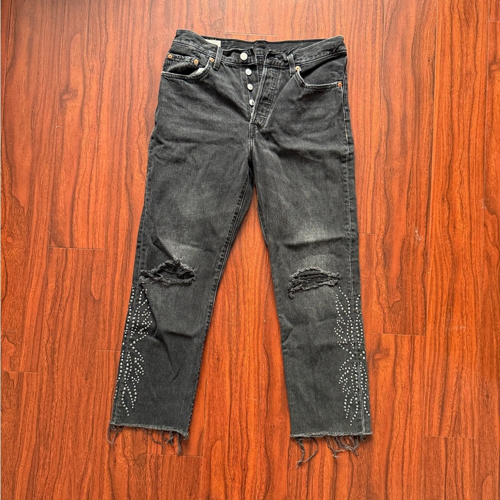 Levi's Black 501 Jeans with Distressed Details